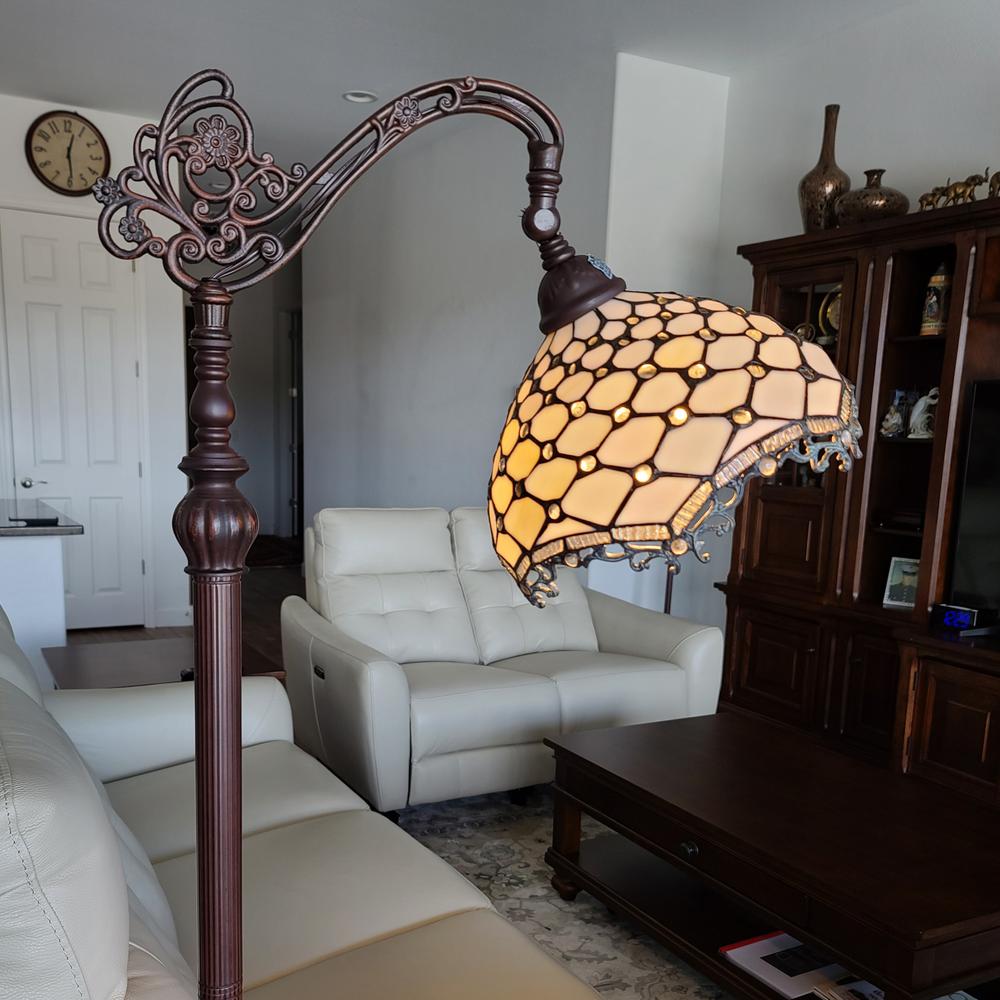62" Brown Traditional Shaped Floor Lamp With White Tiffany Glass Bowl Shade. Picture 8