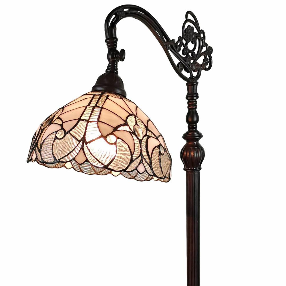 62" Brown Traditional, Shaped Floor Lamp With White Stained Glass Bowl Shade. Picture 1