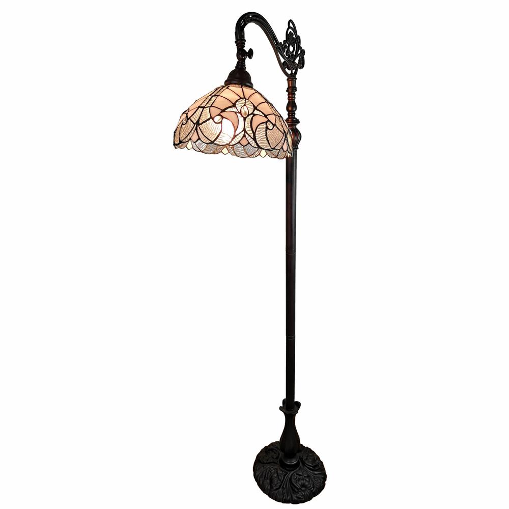 62" Brown Traditional, Shaped Floor Lamp With White Stained Glass Bowl Shade. Picture 2