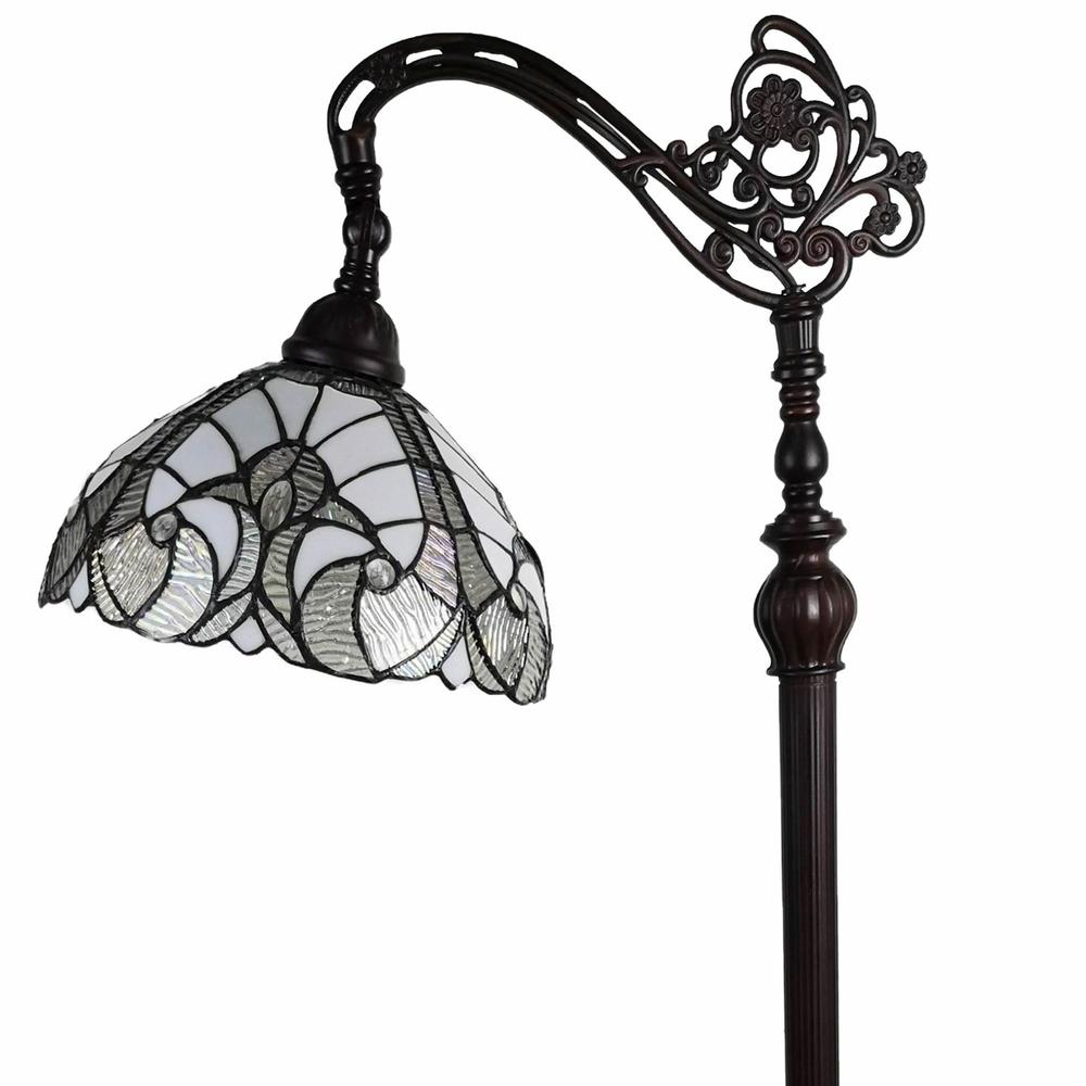 62" Brown Traditional, Shaped Floor Lamp With White Stained Glass Bowl Shade. Picture 3