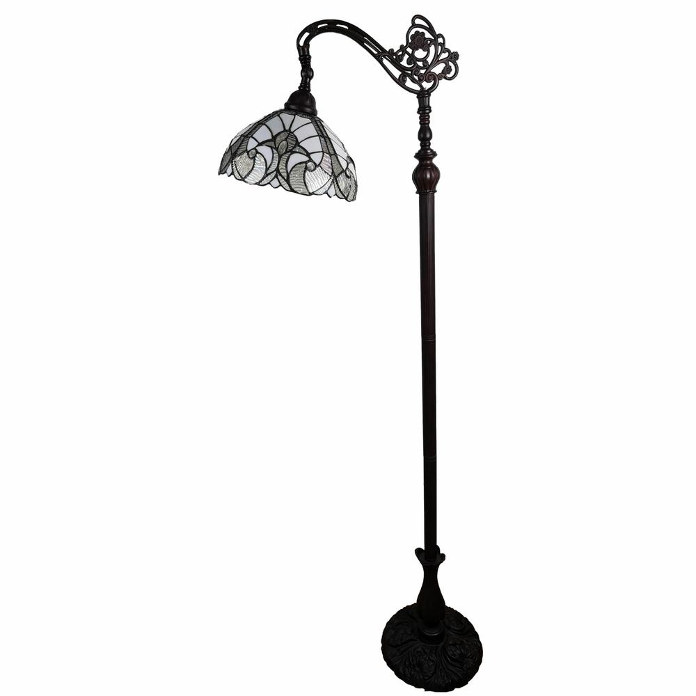 62" Brown Traditional, Shaped Floor Lamp With White Stained Glass Bowl Shade. Picture 4