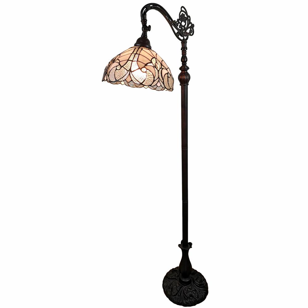 62" Brown Traditional, Shaped Floor Lamp With White Stained Glass Bowl Shade. Picture 5