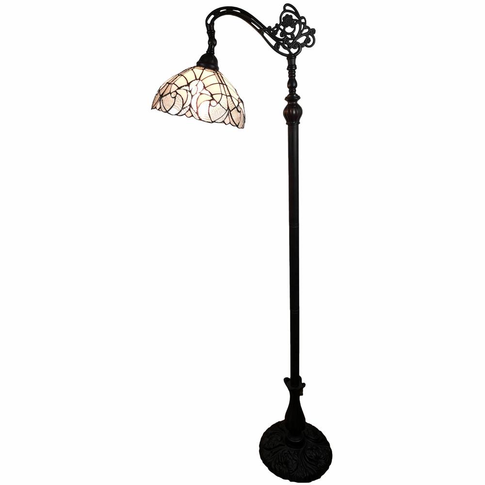 62" Brown Traditional, Shaped Floor Lamp With White Stained Glass Bowl Shade. Picture 8