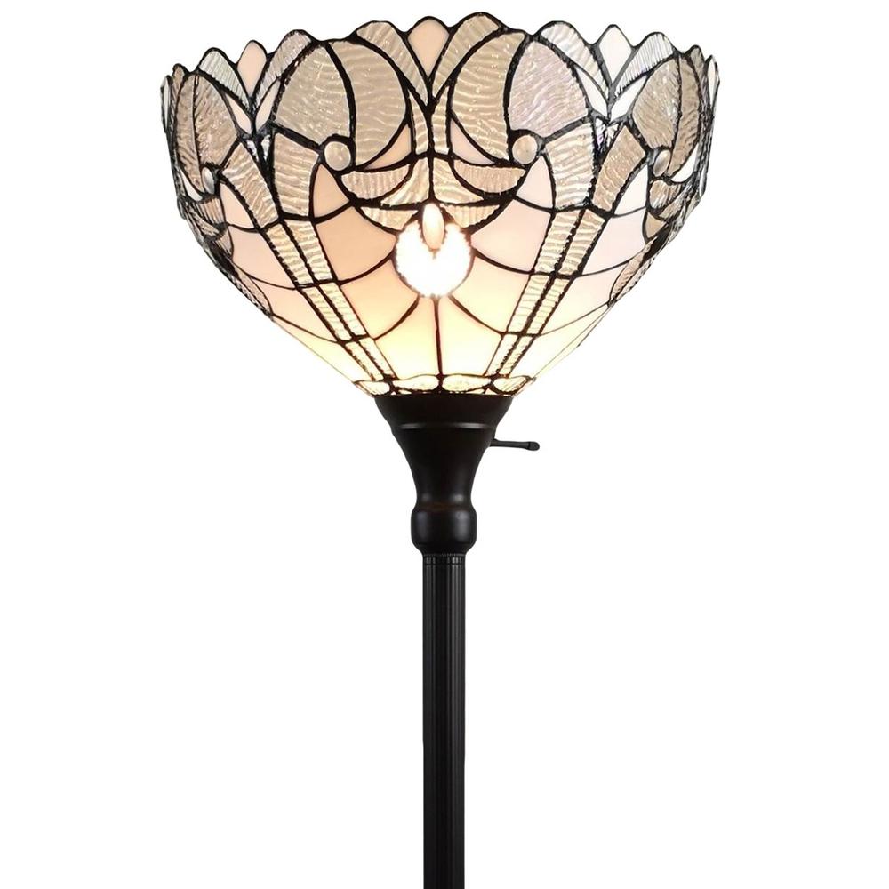 62" Brown Traditional Shaped Floor Lamp With White Stained Glass Bowl Shade. Picture 3