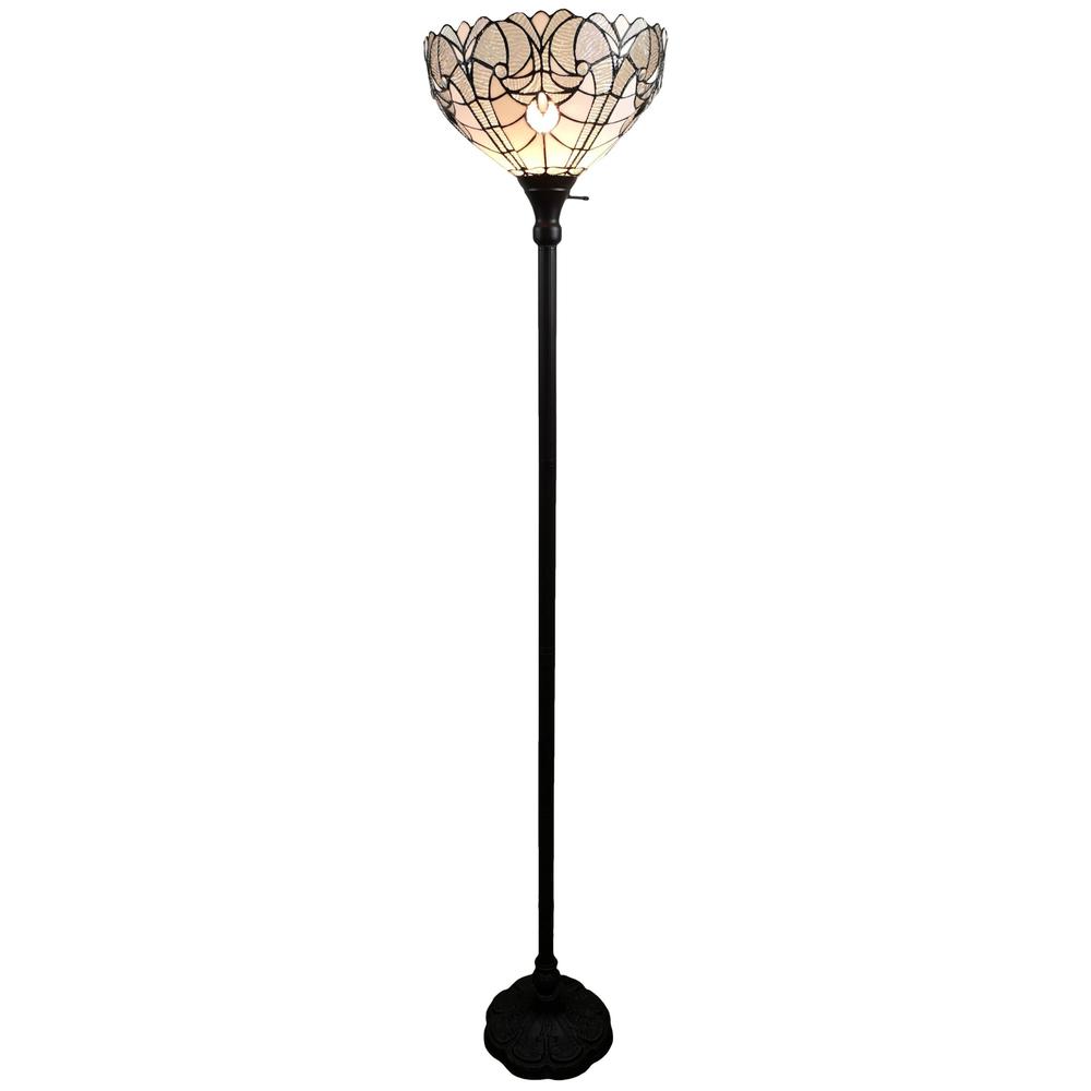 62" Brown Traditional Shaped Floor Lamp With White Stained Glass Bowl Shade. Picture 1