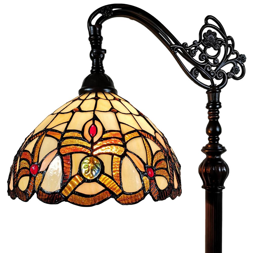 72" Brown Traditional Shaped Floor Lamp With Brown Stained Glass Bowl Shade. Picture 6