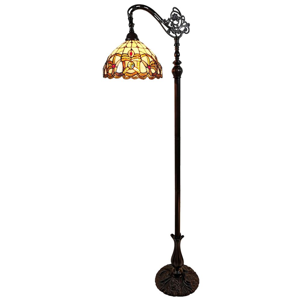 72" Brown Traditional Shaped Floor Lamp With Brown Stained Glass Bowl Shade. Picture 1