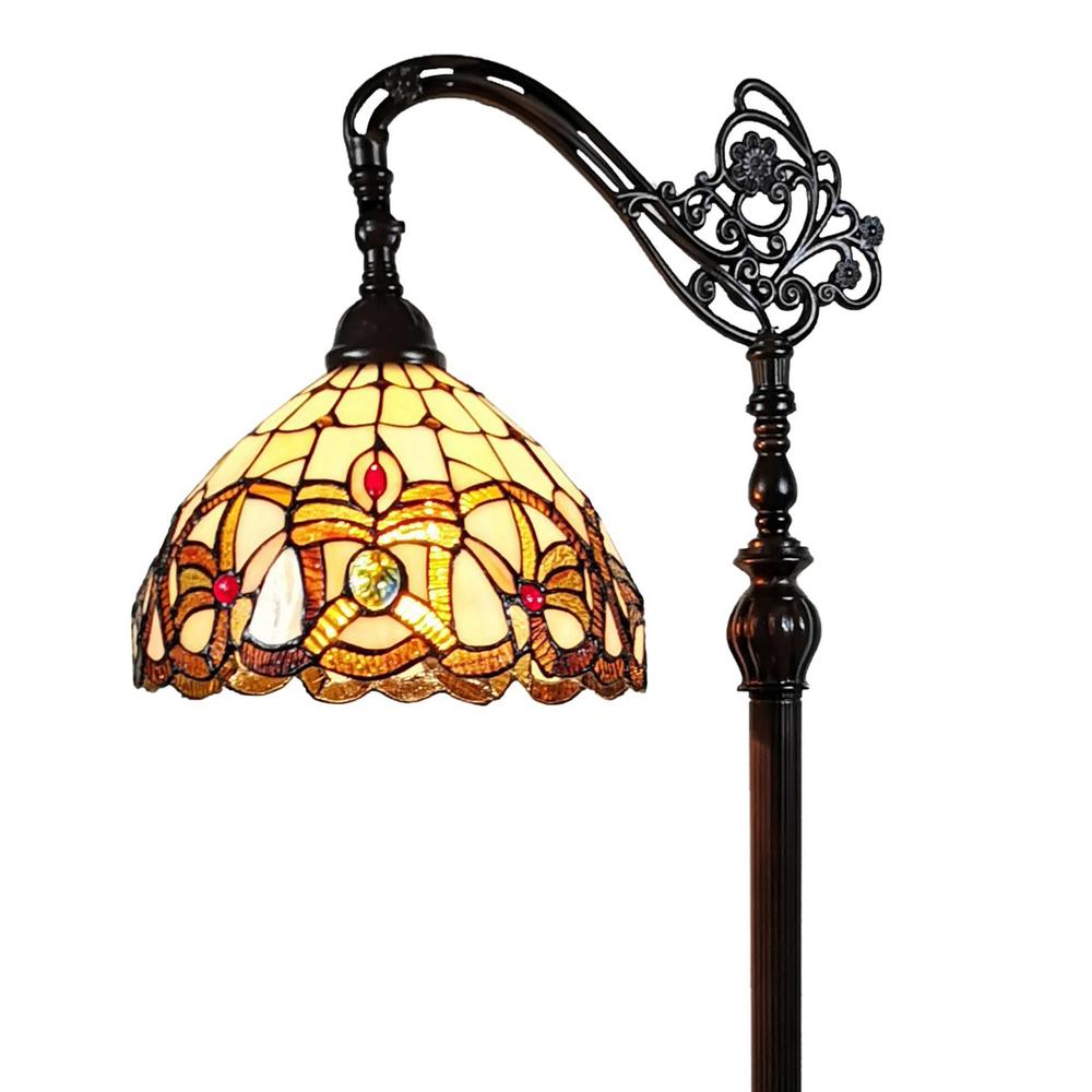 72" Brown Traditional Shaped Floor Lamp With Brown Stained Glass Bowl Shade. Picture 8