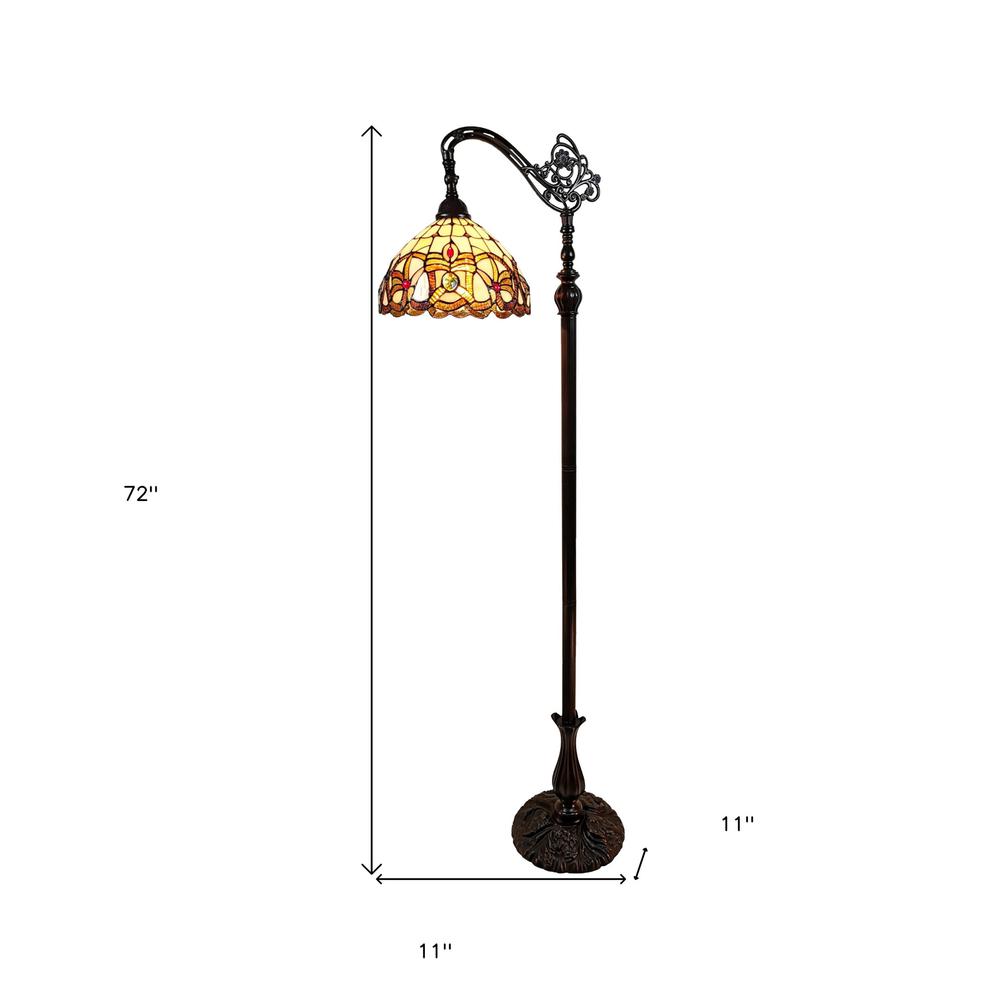 72" Brown Traditional Shaped Floor Lamp With Brown Stained Glass Bowl Shade. Picture 9