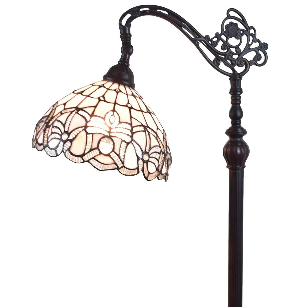 62" Brown Traditional Shaped Floor Lamp With White Stained Glass Bowl Shade. Picture 6