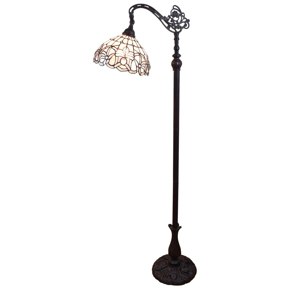 62" Brown Traditional Shaped Floor Lamp With White Stained Glass Bowl Shade. Picture 2