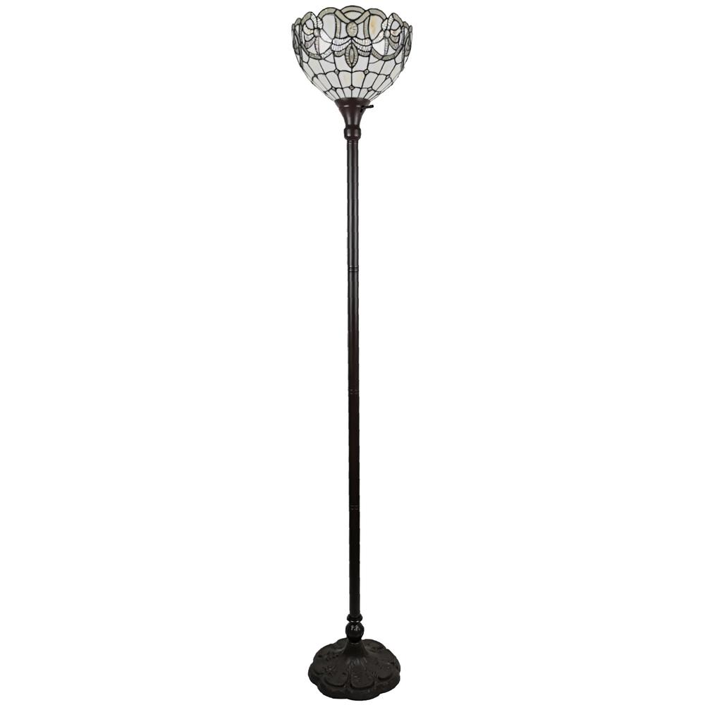 72" Brown Traditional Shaped Floor Lamp With Brown Stained Glass Bowl Shade. Picture 1