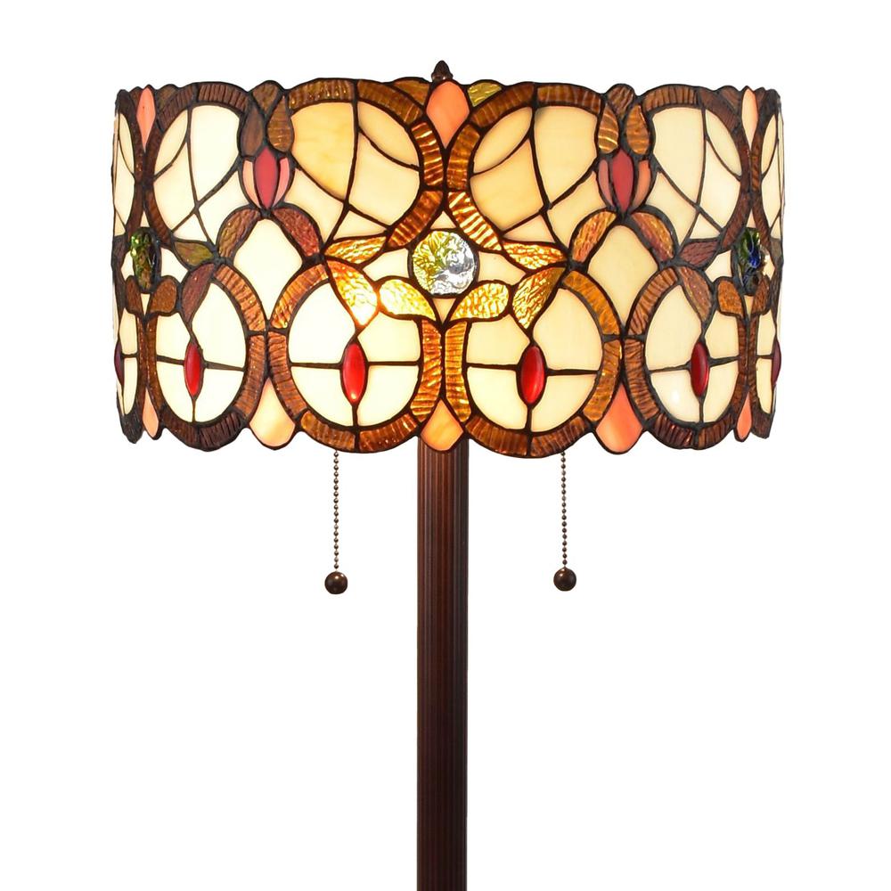 63" Brown Two Light Traditional Shaped Floor Lamp. Picture 4