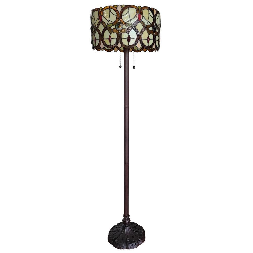 63" Brown Two Light Traditional Shaped Floor Lamp. Picture 1