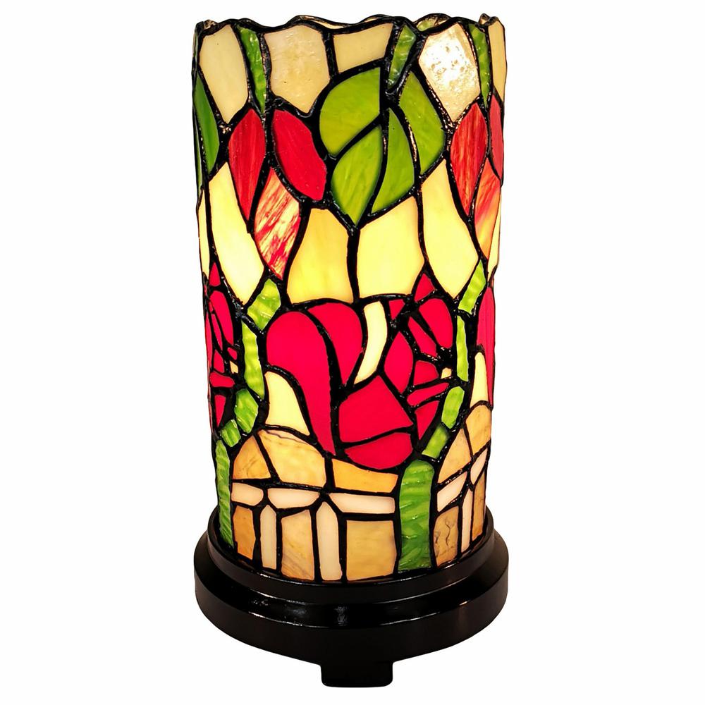 11" Tiffany Style Red Floral Accent Table Lamp. Picture 1