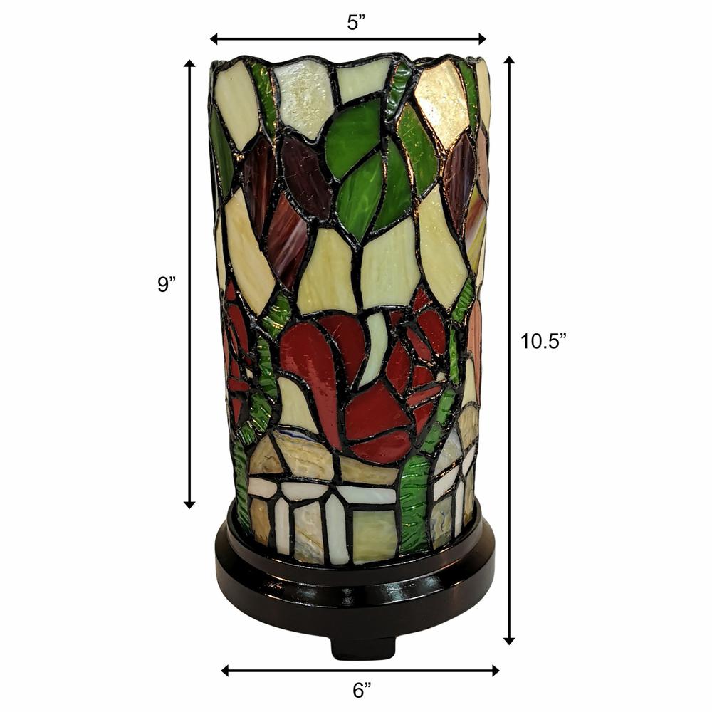 11" Tiffany Style Red Floral Accent Table Lamp. Picture 4