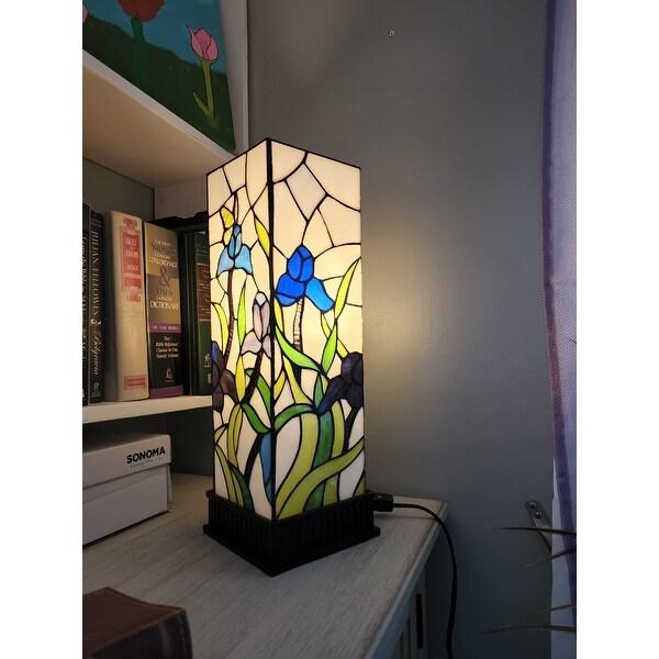 18" Tiffany Style Floral Dark Brown Base Table Lamp. Picture 6