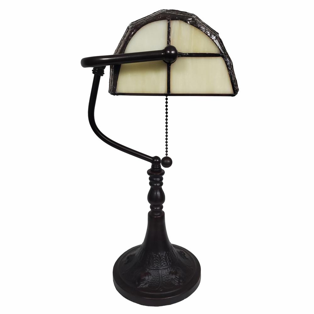 16" Tiffany Style Brown and Orange Banker Desk Lamp. Picture 2