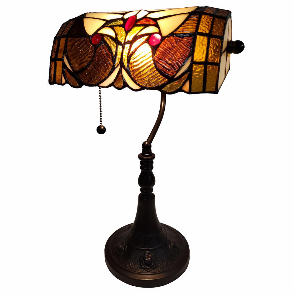 16" Tiffany Style Brown and Orange Banker Desk Lamp. Picture 3