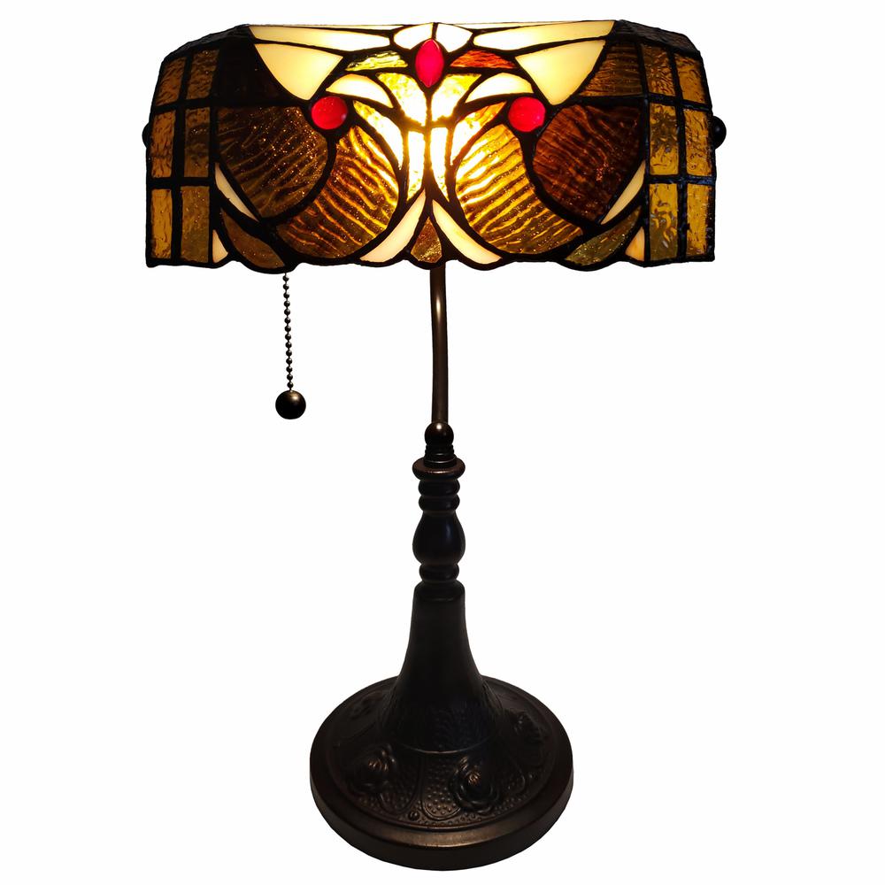 16" Tiffany Style Brown and Orange Banker Desk Lamp. Picture 4