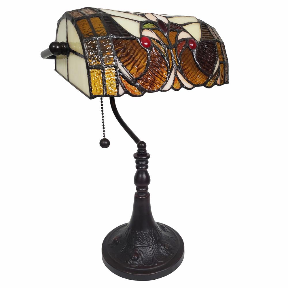 16" Tiffany Style Brown and Orange Banker Desk Lamp. Picture 5