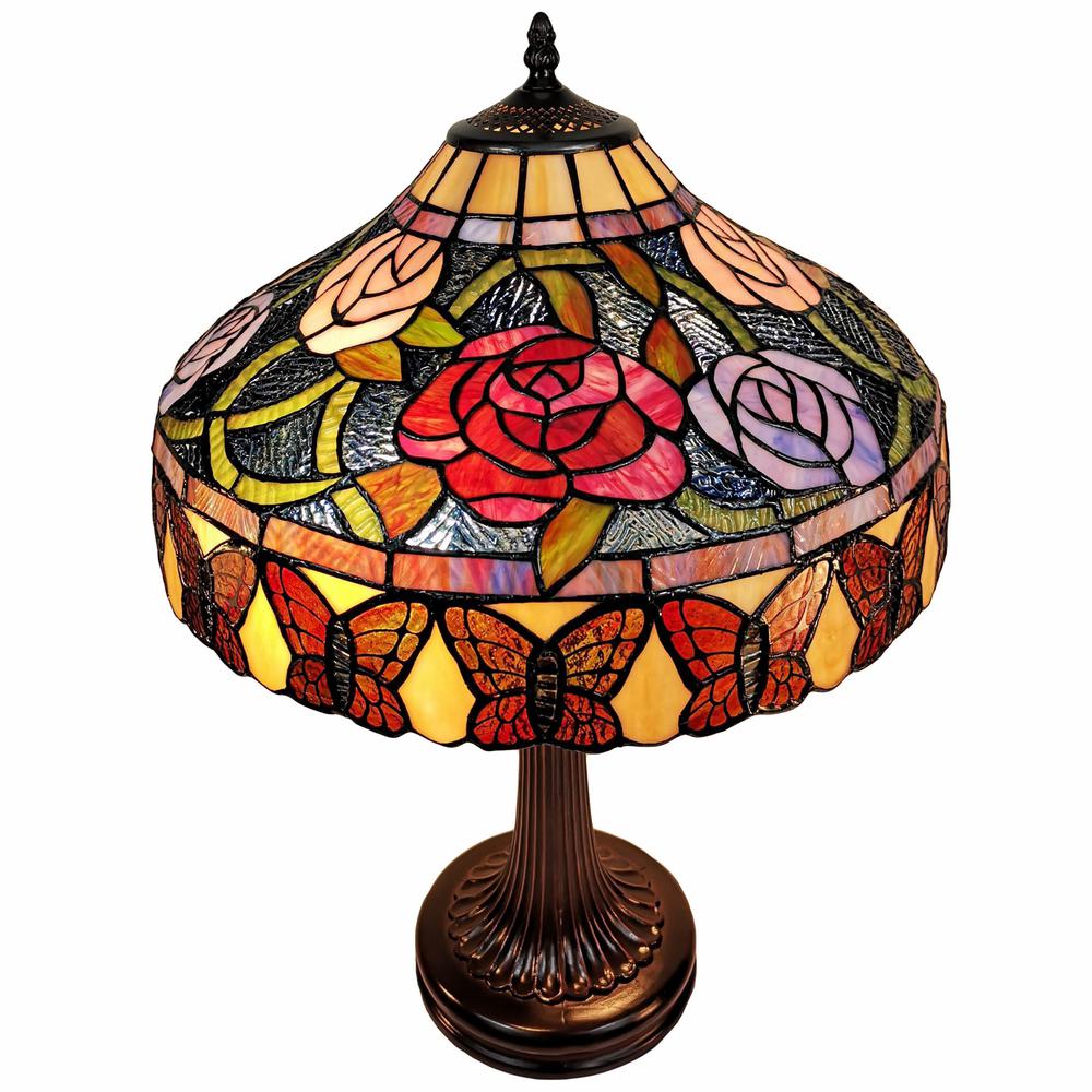 24" Stained Glass Red Roses Accent Table Lamp. Picture 1