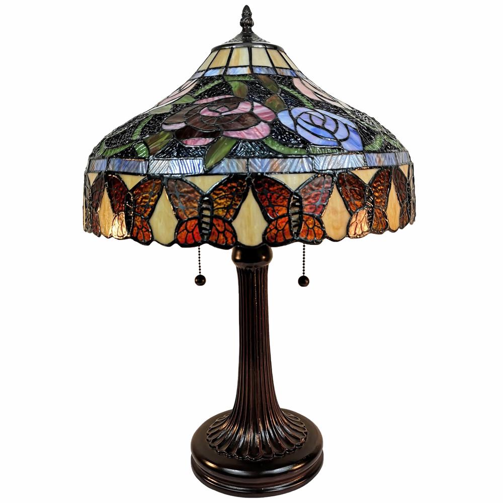 24" Stained Glass Red Roses Accent Table Lamp. Picture 4