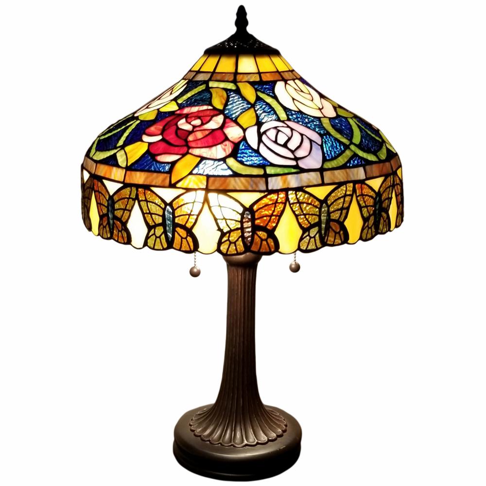 24" Stained Glass Red Roses Accent Table Lamp. Picture 5