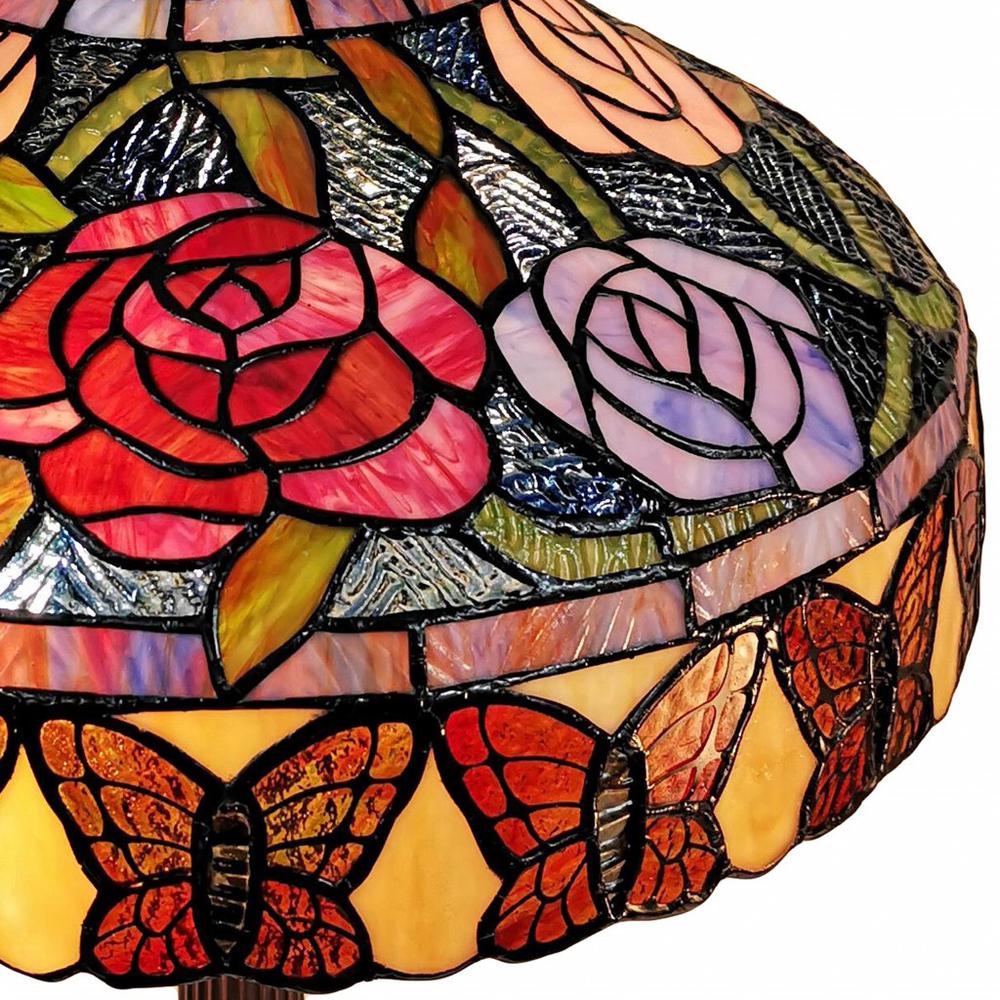 24" Stained Glass Red Roses Accent Table Lamp. Picture 9
