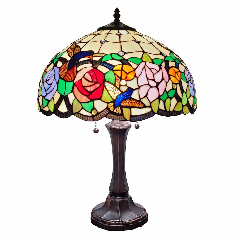 23" Stained Glass Two Light Hummingbird Accent Table Lamp. The main picture.