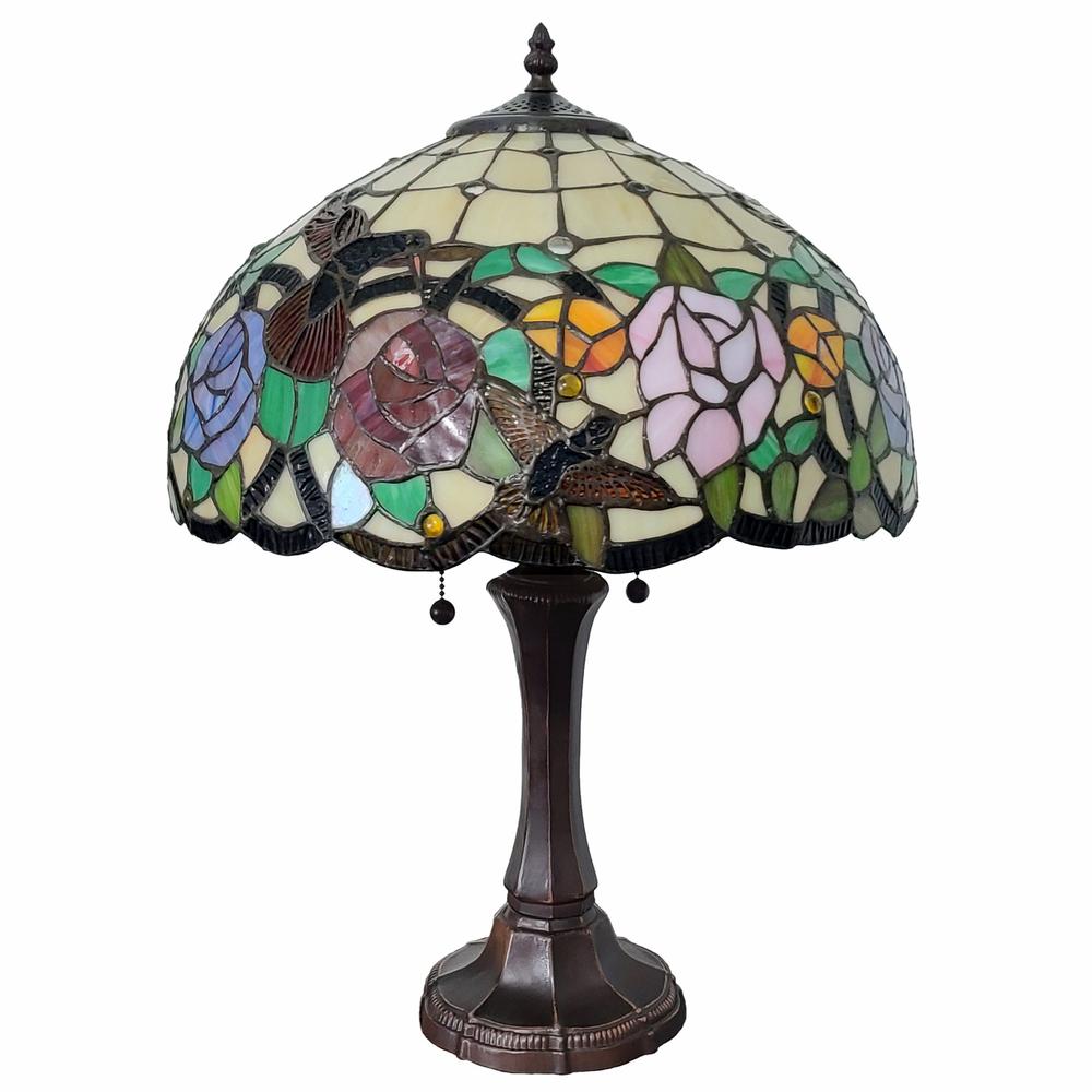 23" Stained Glass Two Light Hummingbird Accent Table Lamp. Picture 4