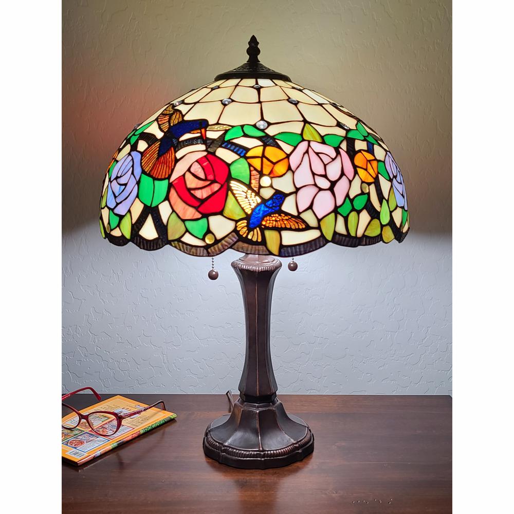 23" Stained Glass Two Light Hummingbird Accent Table Lamp. Picture 6