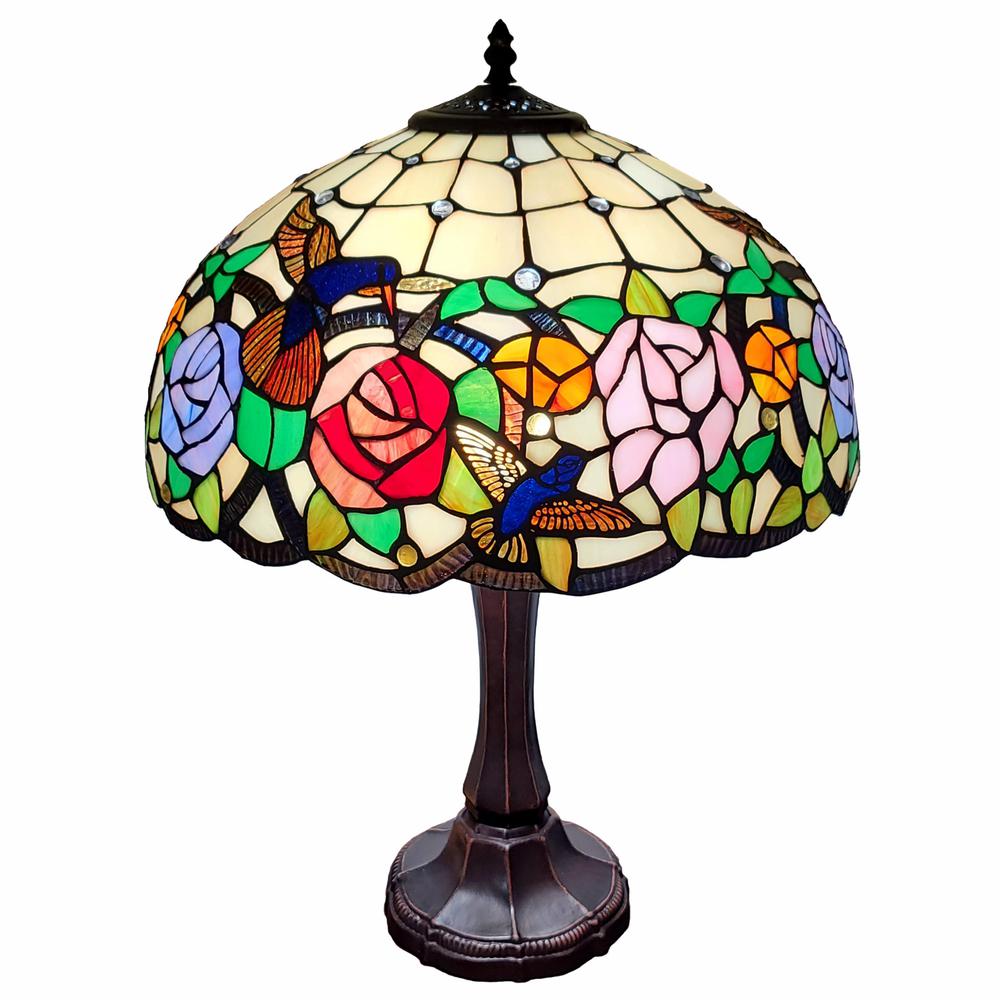 23" Stained Glass Two Light Hummingbird Accent Table Lamp. Picture 7
