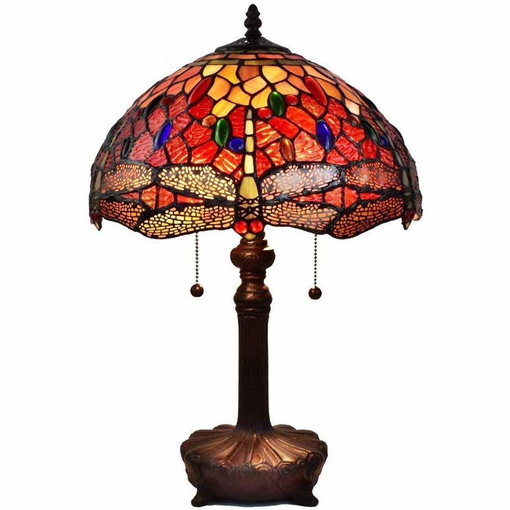 20" Stained Glass Two Light Dragonfly Accent Table Lamp. Picture 2