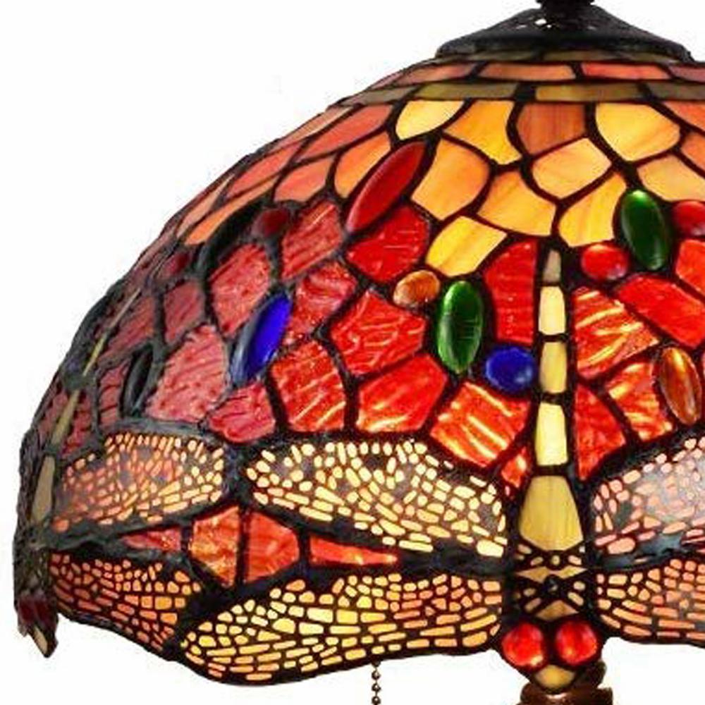 20" Stained Glass Two Light Dragonfly Accent Table Lamp. Picture 6