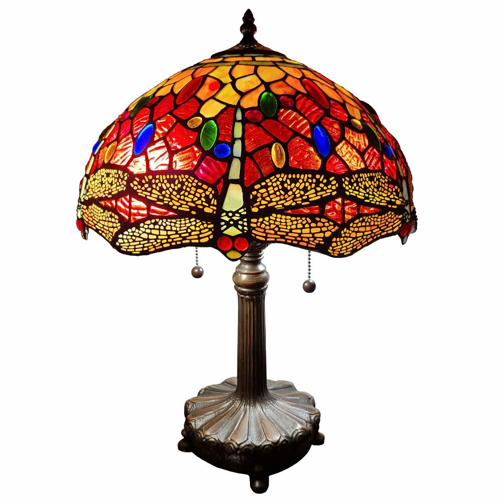 20" Stained Glass Two Light Dragonfly Accent Table Lamp. Picture 7