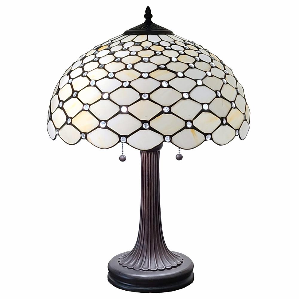 24" Stained Glass Two Light Jeweled Vintage Accent Table Lamp. Picture 1