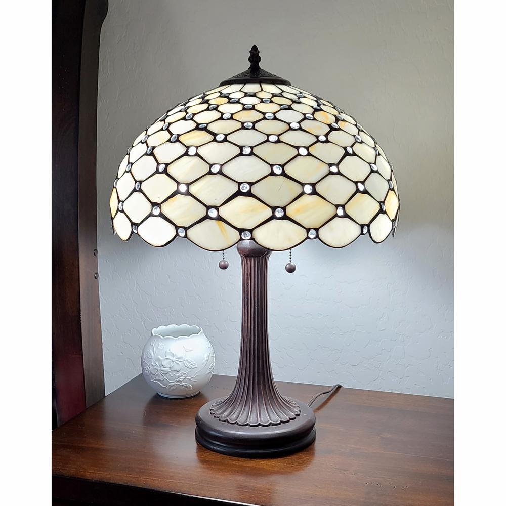 24" Stained Glass Two Light Jeweled Vintage Accent Table Lamp. Picture 2