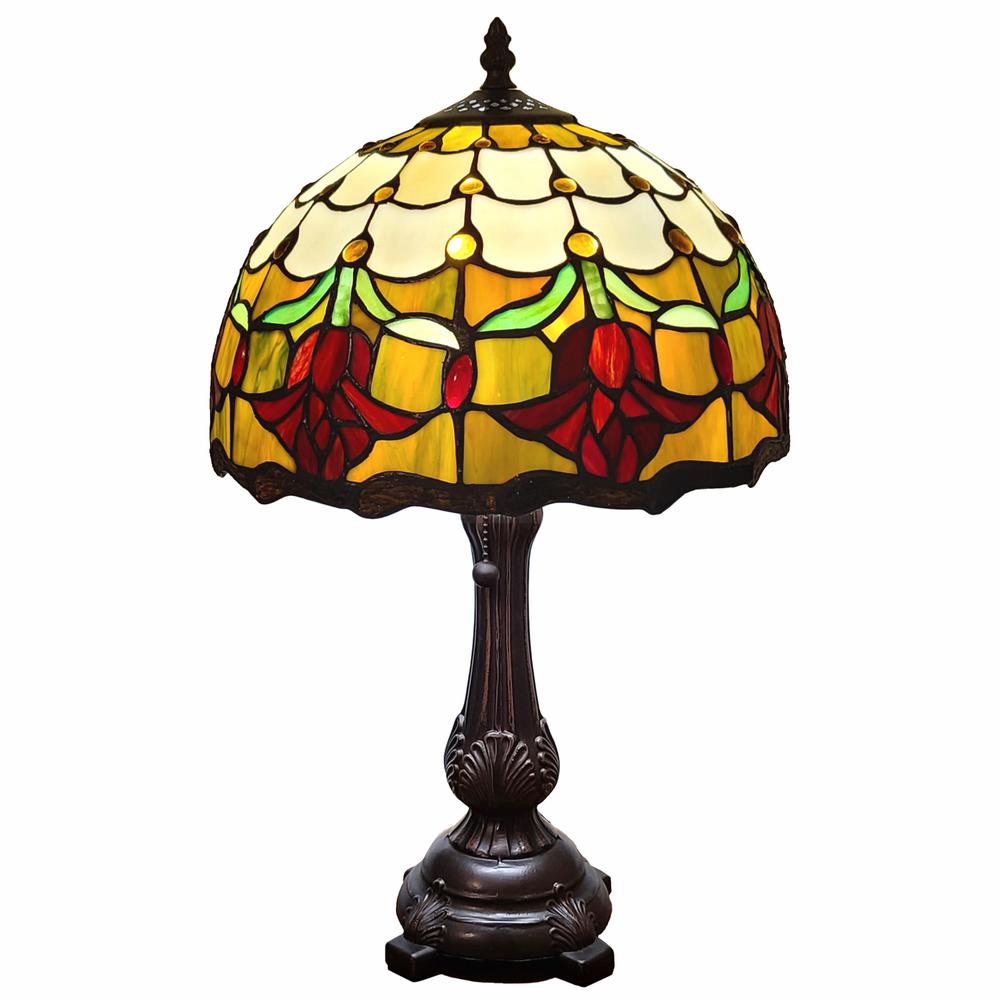 19" Tiffany Style Red Tulips Table Lamp. Picture 1