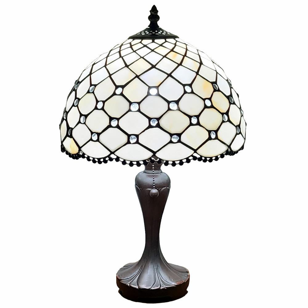 19" Tiffany Style Jeweled Glass Shade Table Lamp. Picture 1