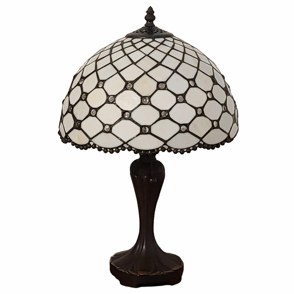 19" Tiffany Style Jeweled Glass Shade Table Lamp. Picture 3