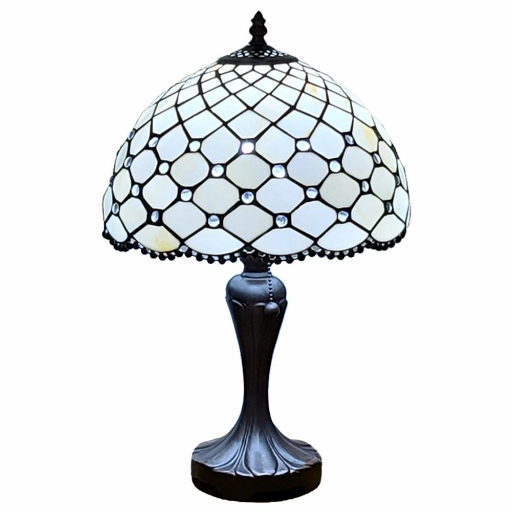 19" Tiffany Style Jeweled Glass Shade Table Lamp. Picture 4