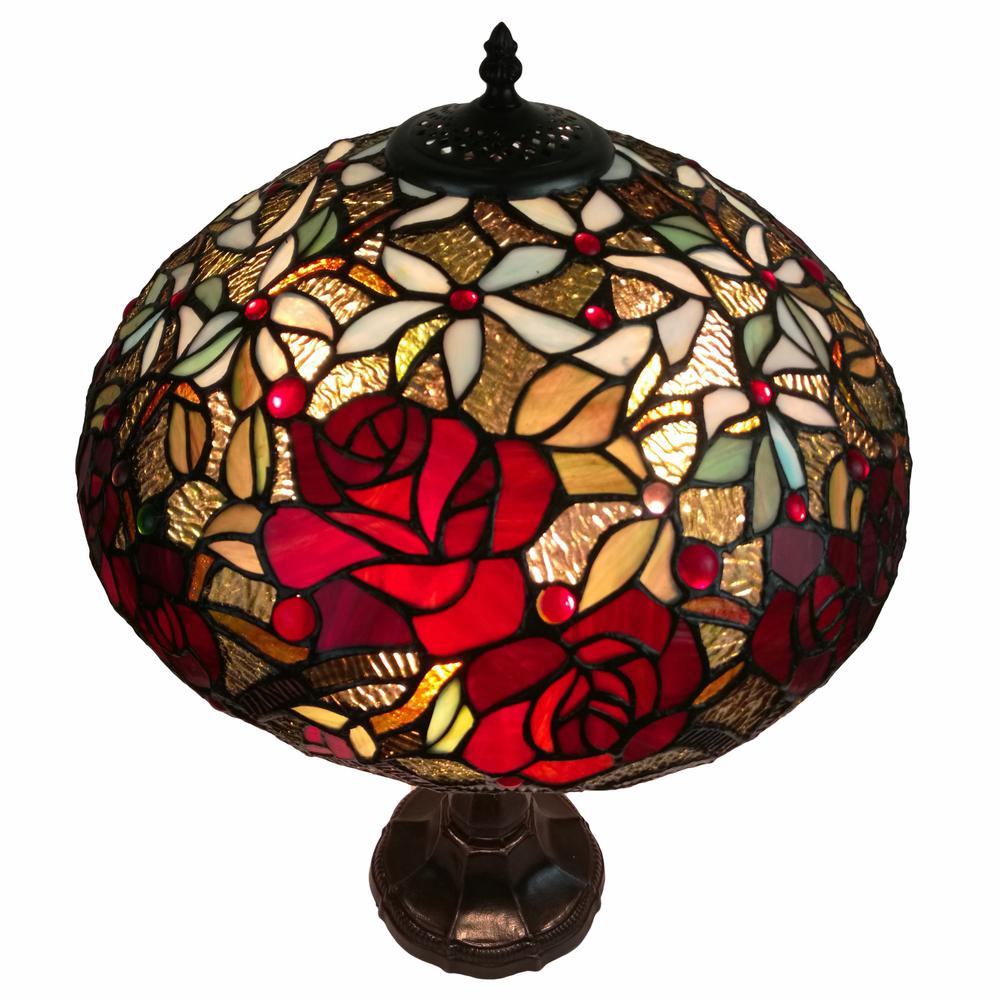 24" Stained Glass Two Light Jeweled Roses Accent Table Lamp. Picture 3