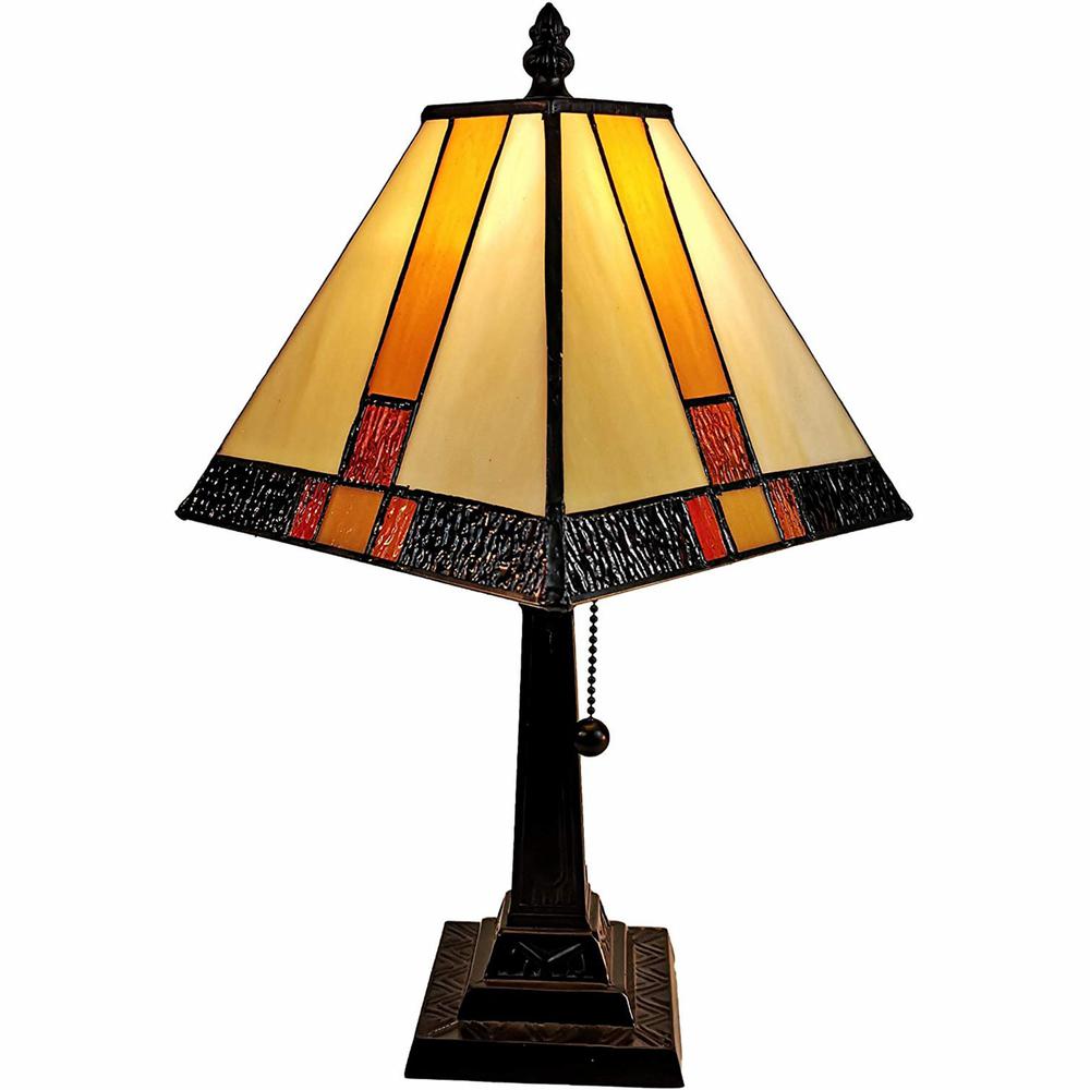 15" Tiffany Amber and Black Mission Style Table Lamp. Picture 1