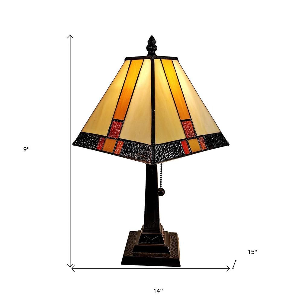 15" Tiffany Amber and Black Mission Style Table Lamp. Picture 5
