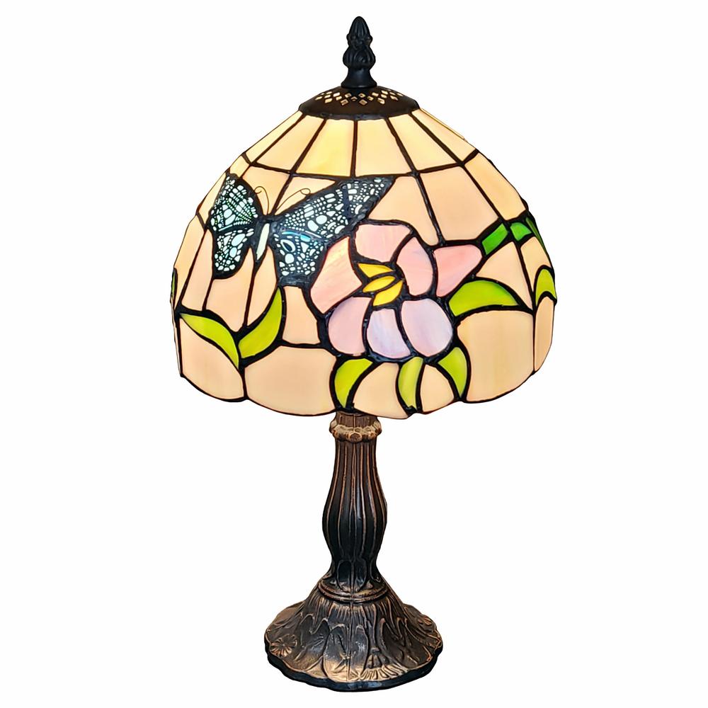 15" Tiffany Style Stained Glass Blue Butterfly Table Lamp. Picture 1