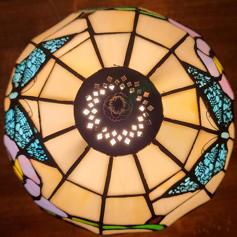 15" Tiffany Style Stained Glass Blue Butterfly Table Lamp. Picture 2