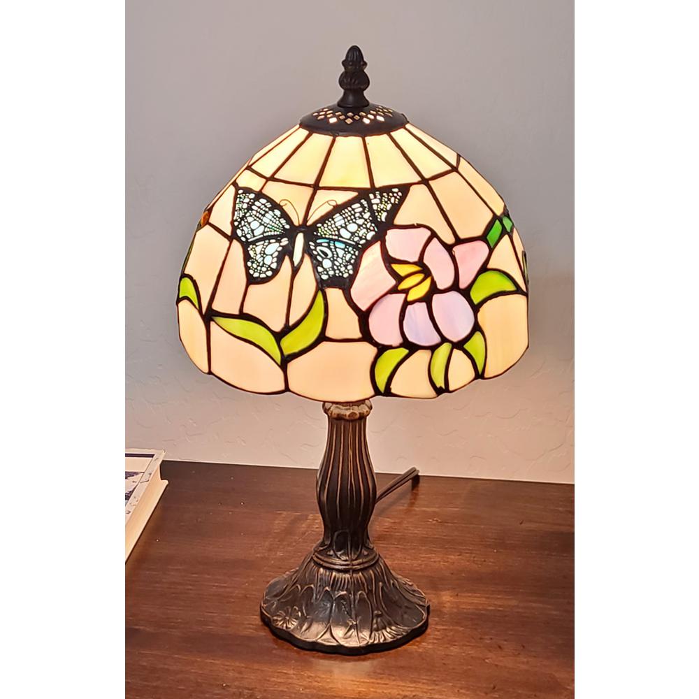 15" Tiffany Style Stained Glass Blue Butterfly Table Lamp. Picture 3