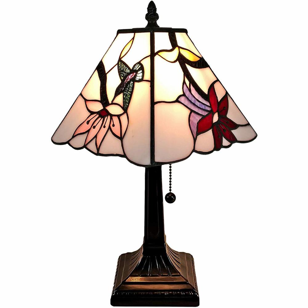 15" Tiffany Style Red Floral Hummingbird Table Lamp. Picture 2