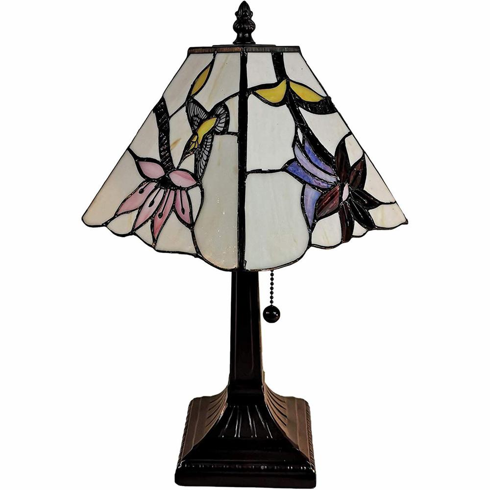 15" Tiffany Style Red Floral Hummingbird Table Lamp. Picture 1
